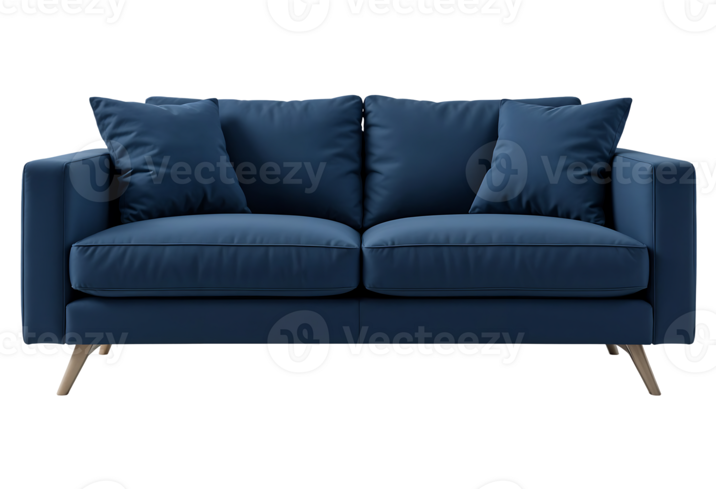 Deep Navy Blue Modern Sofa with Matching Pillows on Transparent Background png