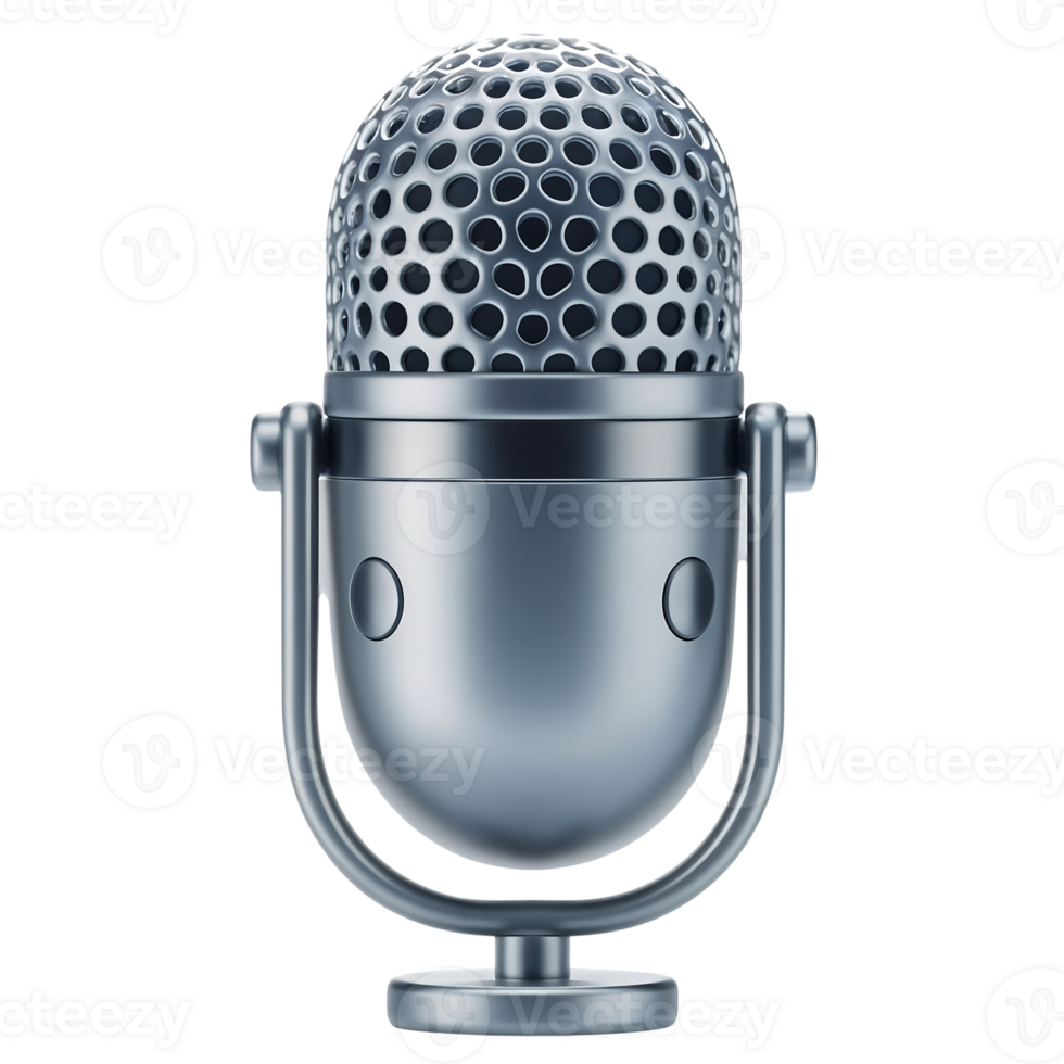 Metallic Silver Microphone Icon on Transparent Background png