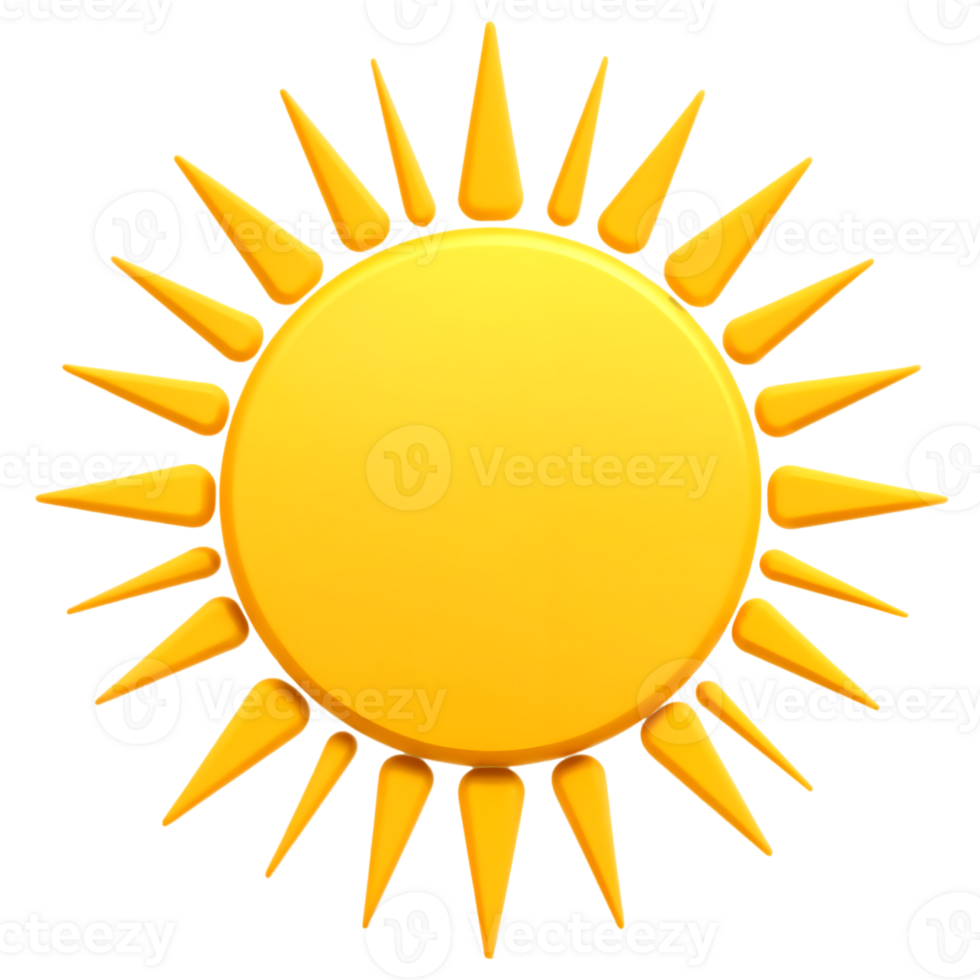 Minimalist 3D Sun Icon with Soft Gradient and Geometric Rays on Transparent Background png
