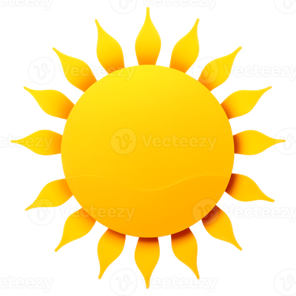 Layered Paper Cut Style 3D Sun Icon in Warm Golden Tones on Transparent Background png