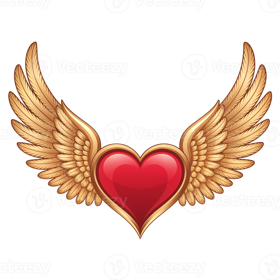 Red Heart with Golden Wings on Transparent Background png
