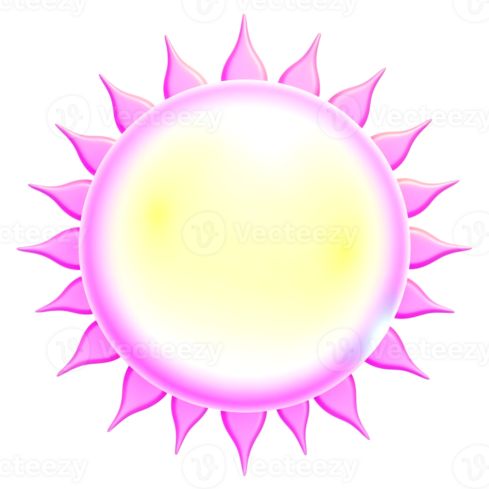 Glowing 3D Neon Sun with Soft Wavy Patterns on Transparent Background png