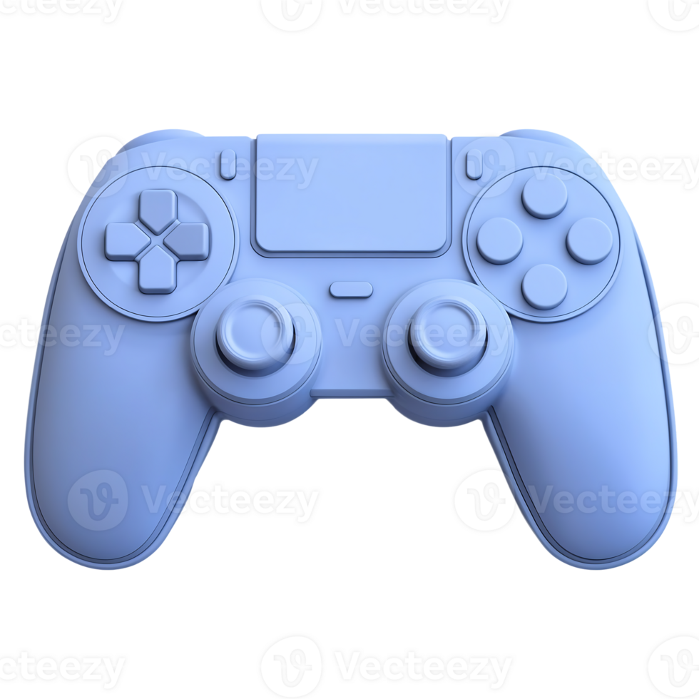 Neon Blue 3D Game Controller on Transparent Background png