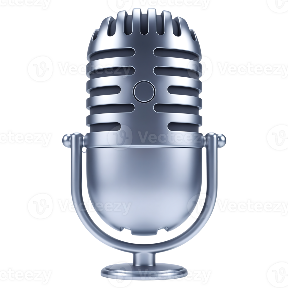 Metallic Silver 3D Microphone Icon on Transparent Background png