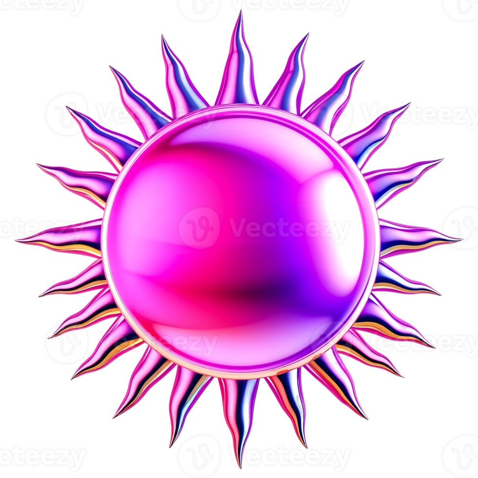 Retro 80s Chrome Sun with Neon Glow on Transparent Background png