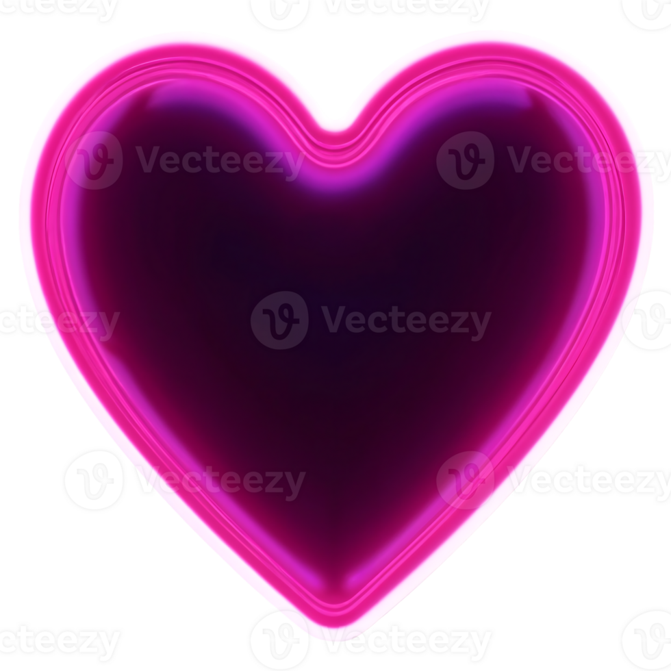 Glowing Neon Pink and Purple 3D Heart in Dark Space on Transparent Background png