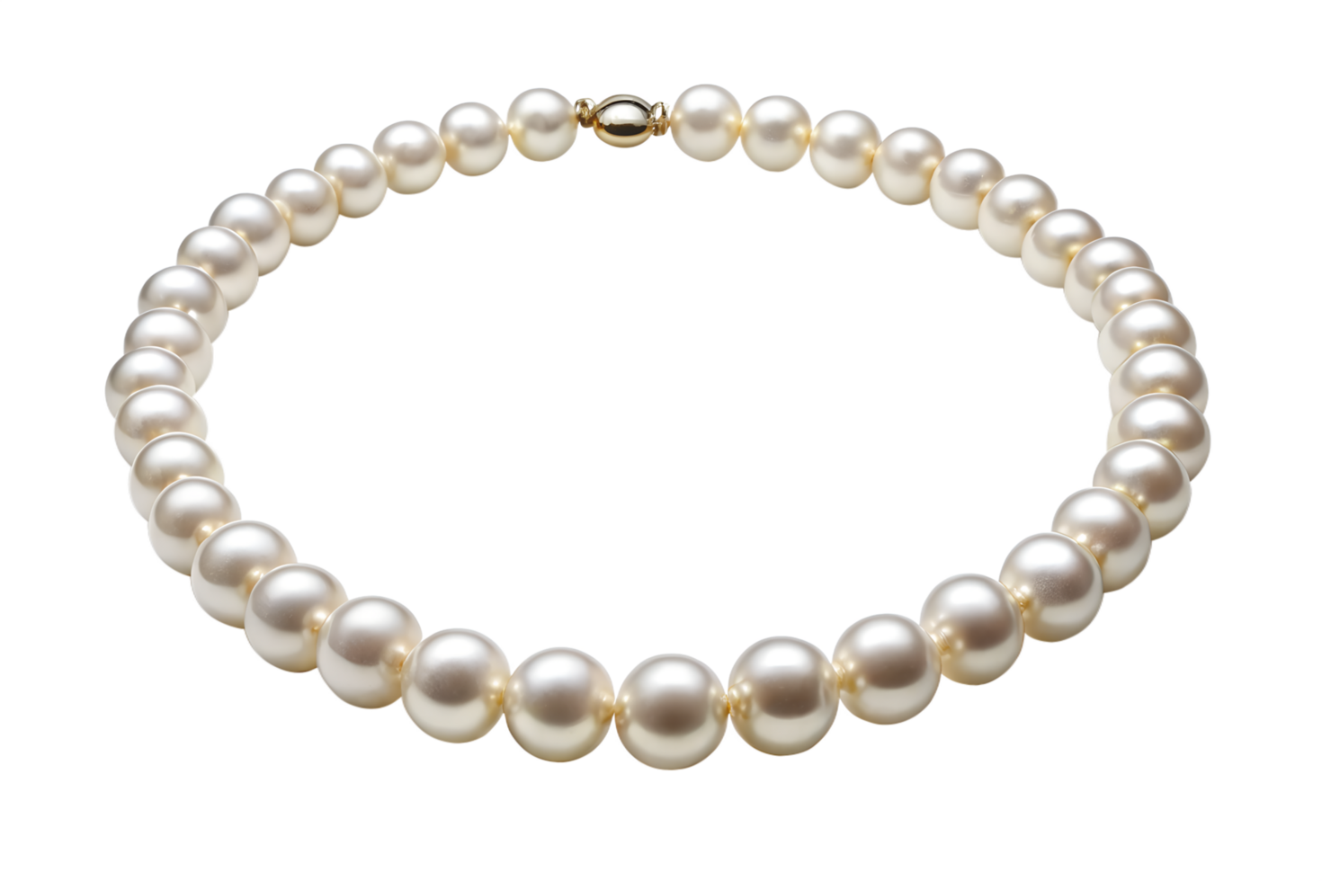 Elegant White Pearl Necklace Closeup with Golden Clasp on Transparent Background png