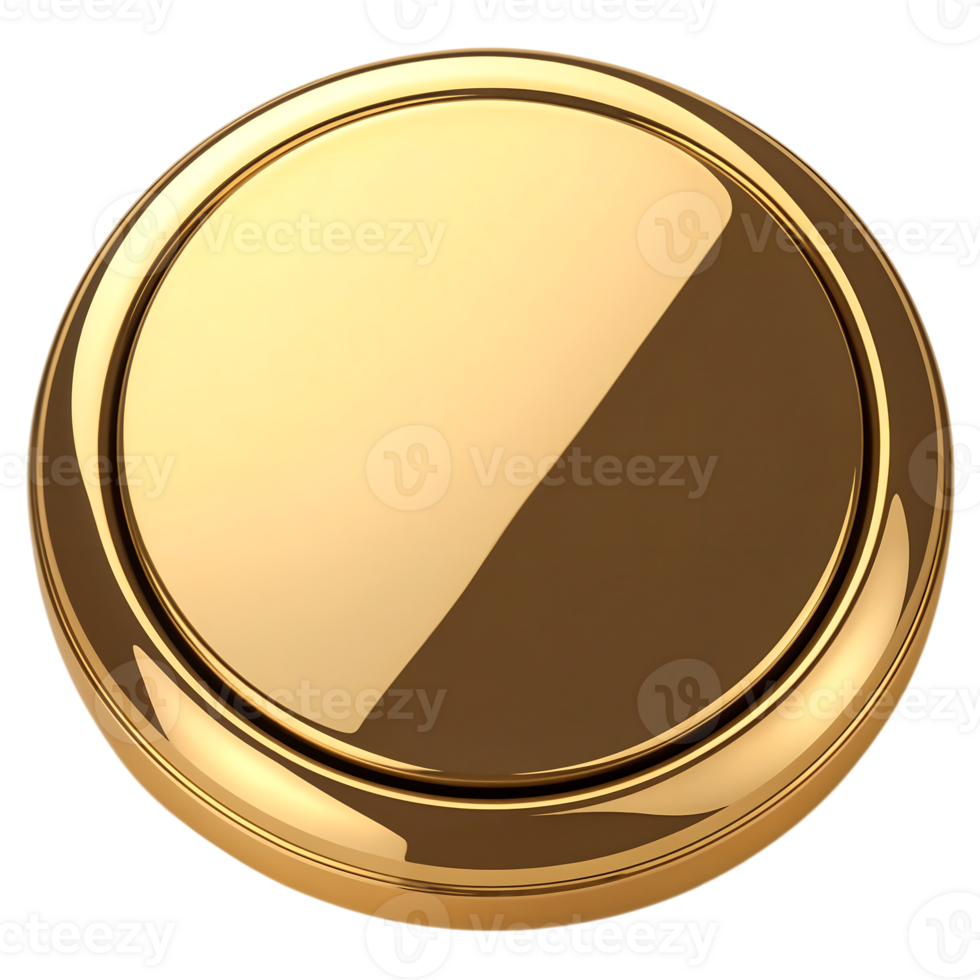 Gold Chrome Circle Button 3D Render on Transparent Background png