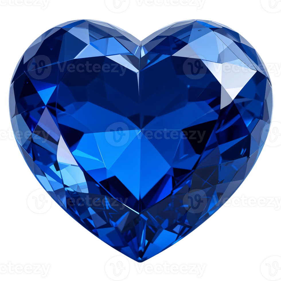 Sapphire Blue 3D Crystal Heart with Glossy Light Reflections on Transparent Background png