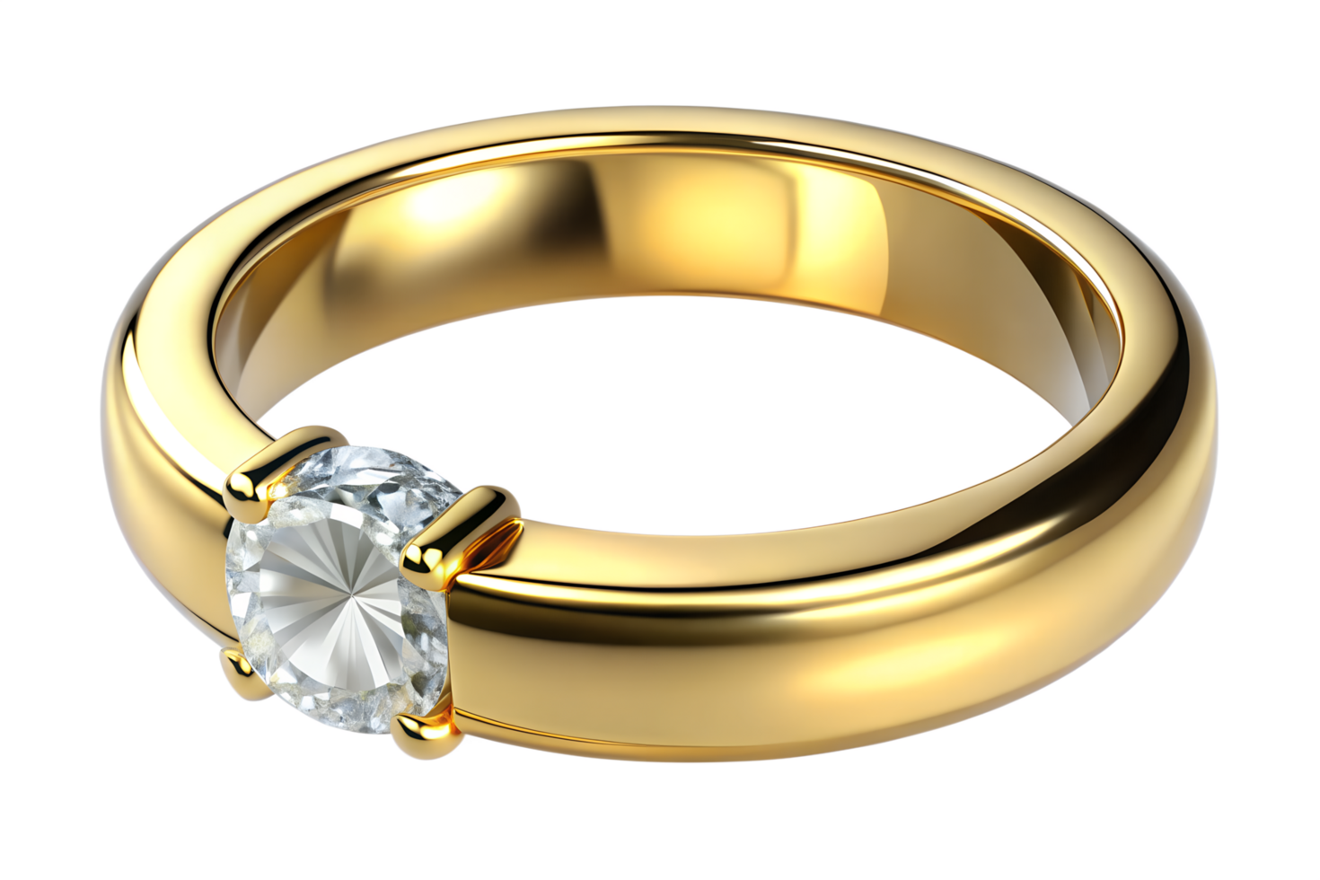 Gold Ring with Round Cut Diamond Stone on Transparent Background Isolated png