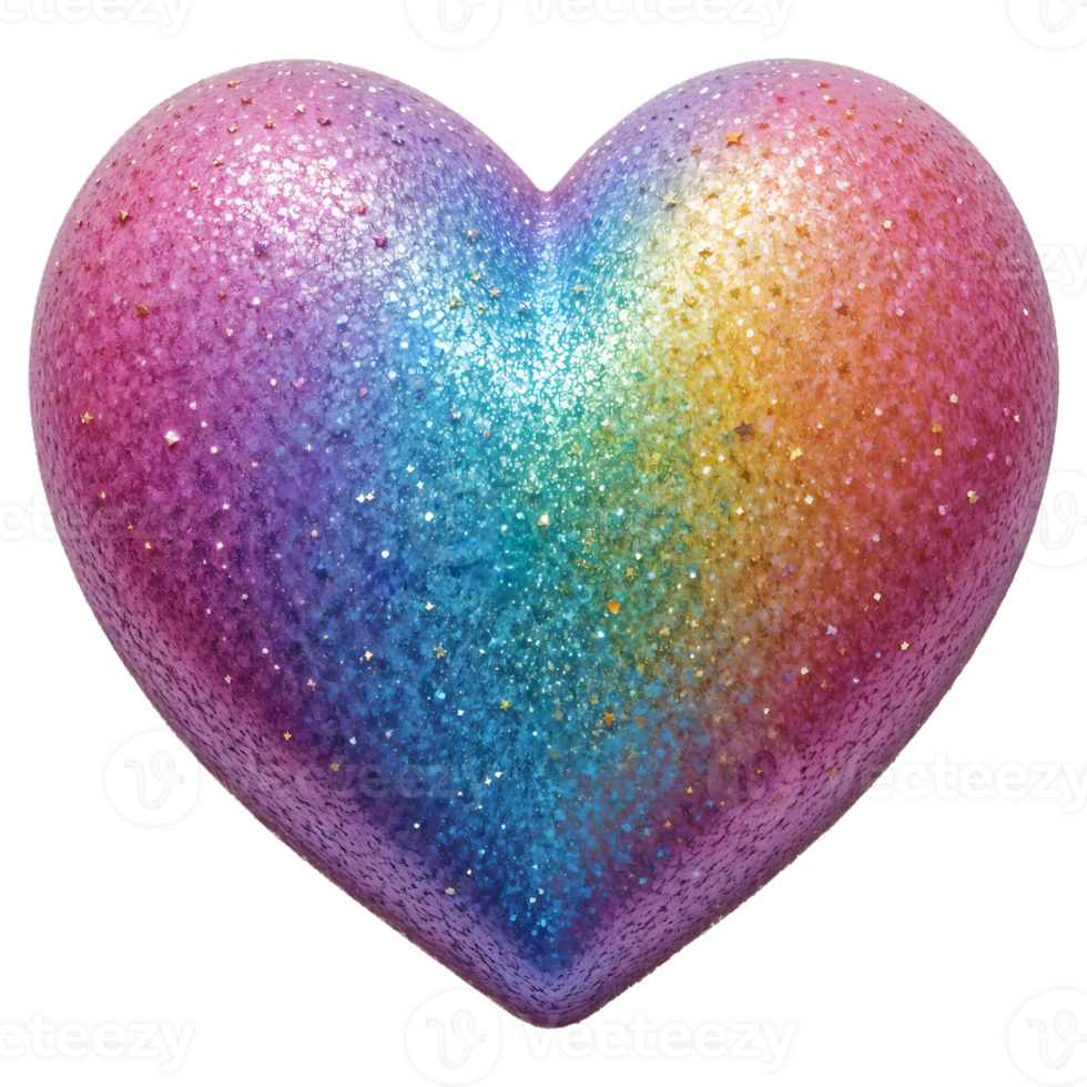 Rainbow Glitter Heart with Soft Puffy Texture on Transparent Background png