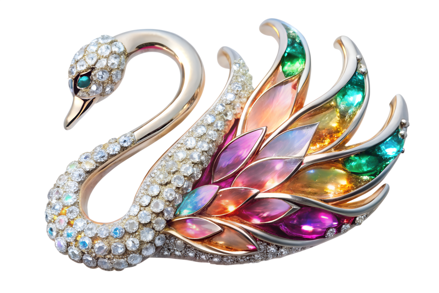 Luxury Gold Swan Figure Adorned with Crystals and Gemstones on Transparent Background png