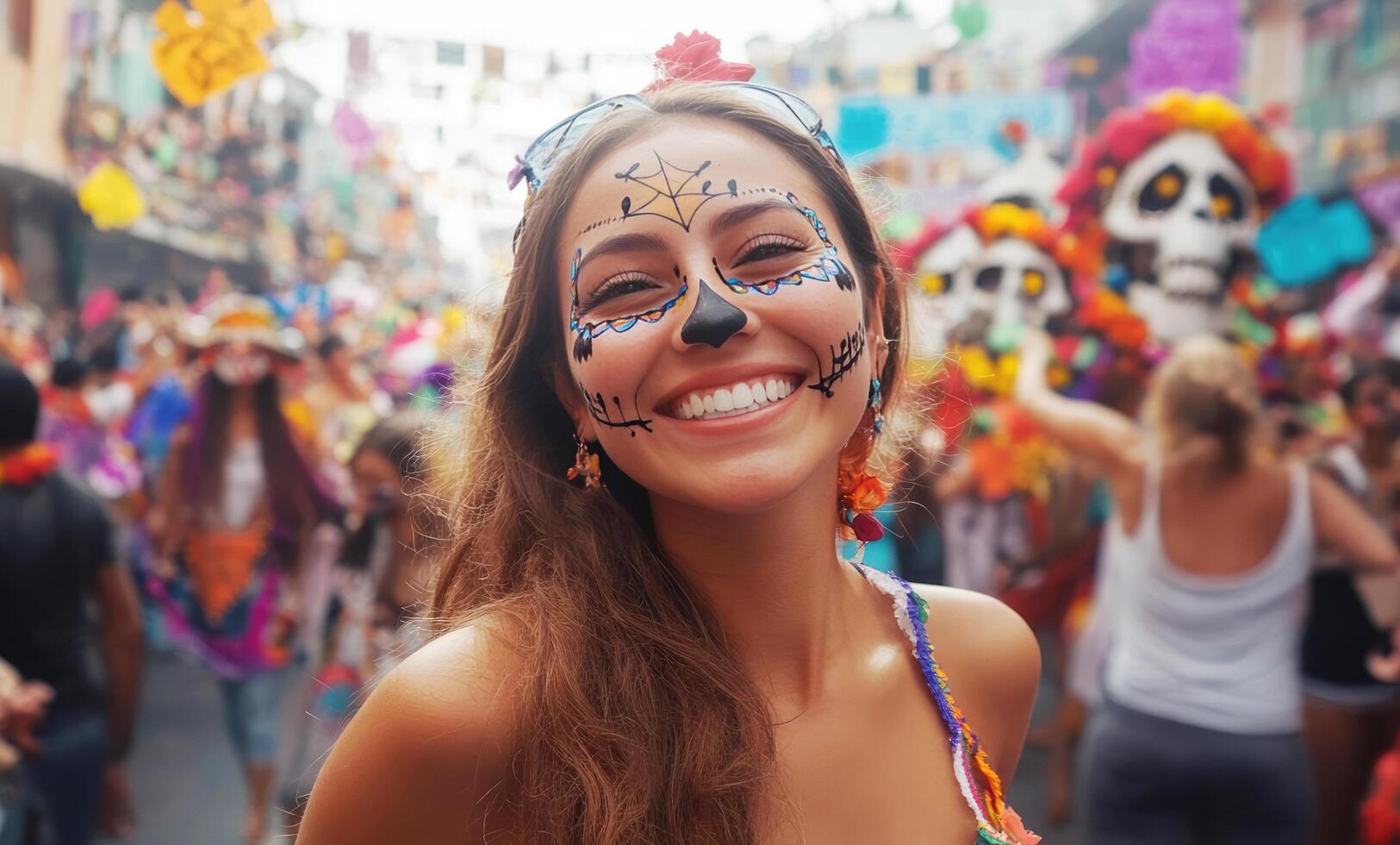 Celebration of life at a vibrant festival with colorful decorations and joyful participants photo