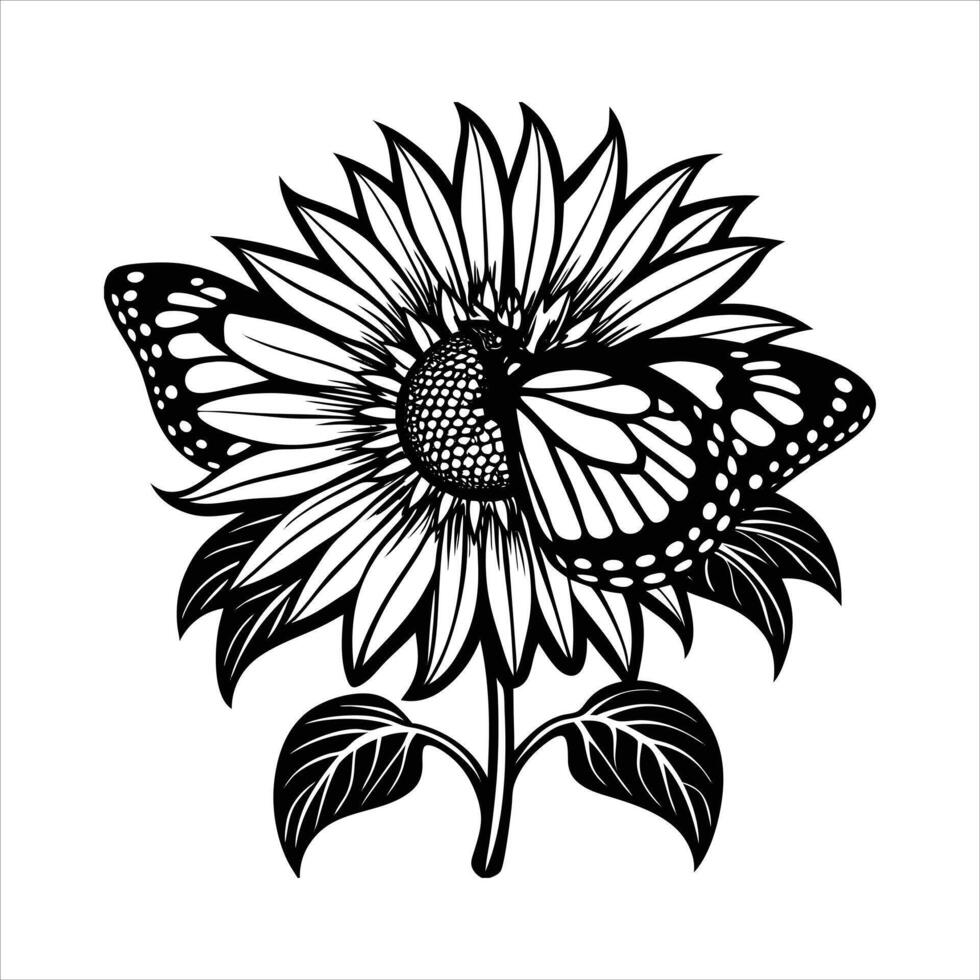 Butterfly On Sunflower vector