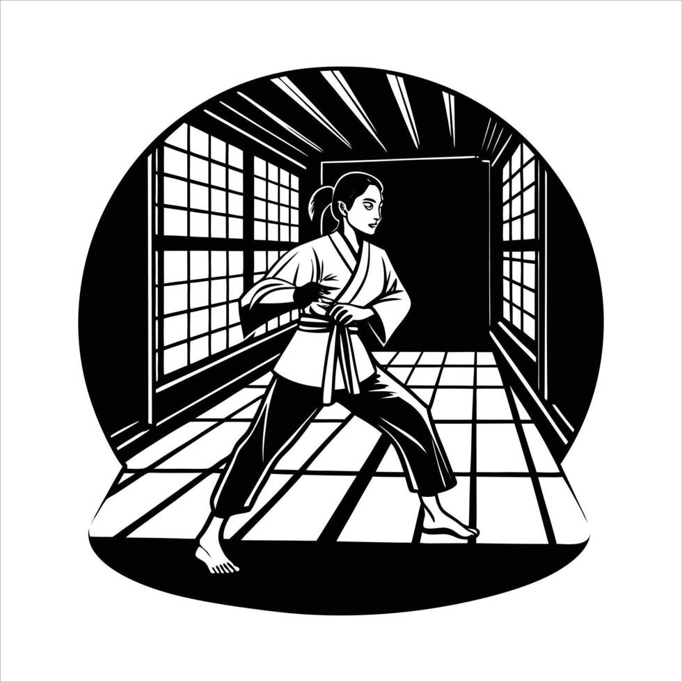A woman in a white karate vector