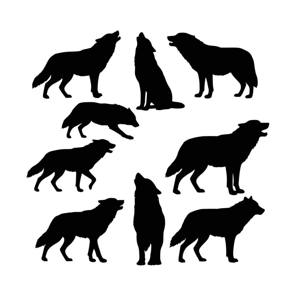 Group of wolf shapes. Standalone wolf silhouette. vector