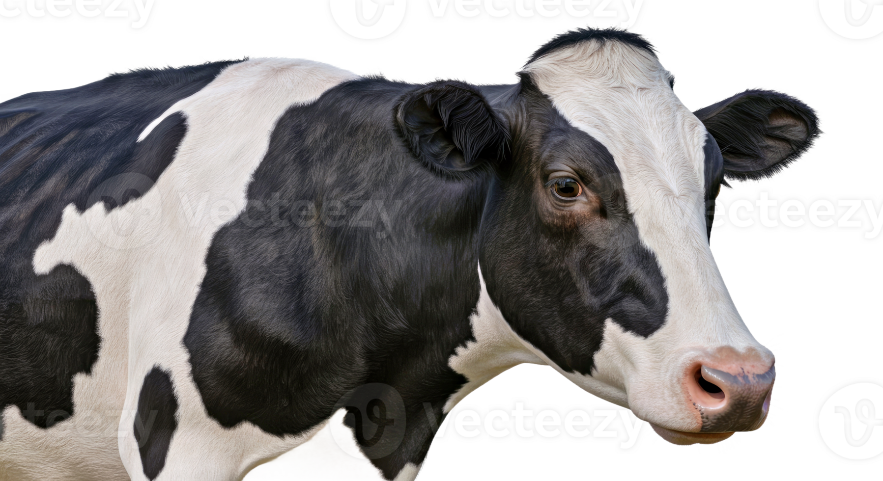 A cow with black and white spots on its face png