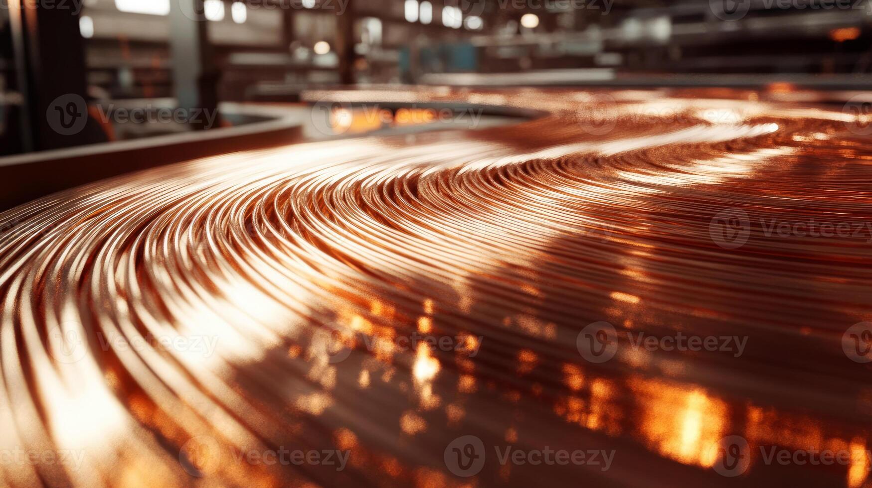 Copper wires smoothly arranged in an industrial facility during daylight hours photo