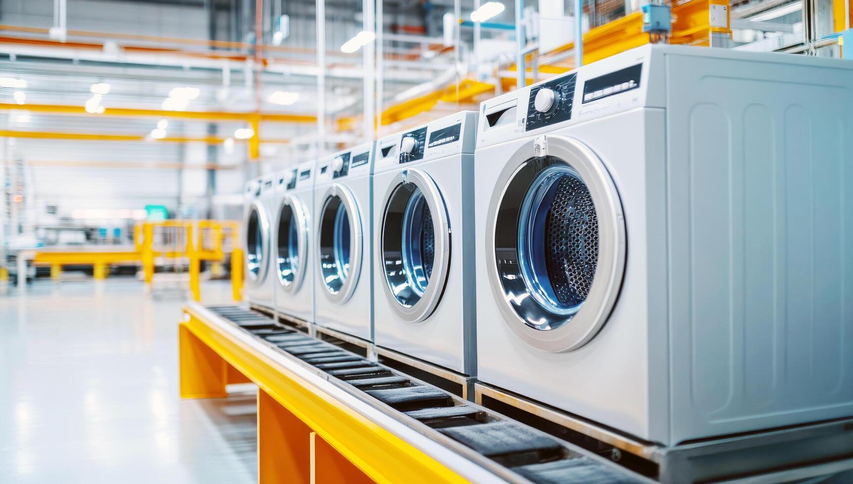 Modern washing machines lined up in a clean industrial facility focusing on efficiency photo
