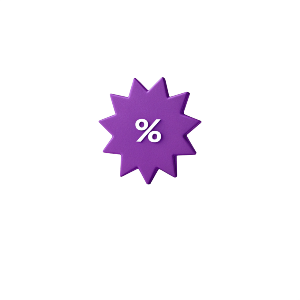 3D Purple Starburst Discount Percentage Sign Sale Icon for Marketing png