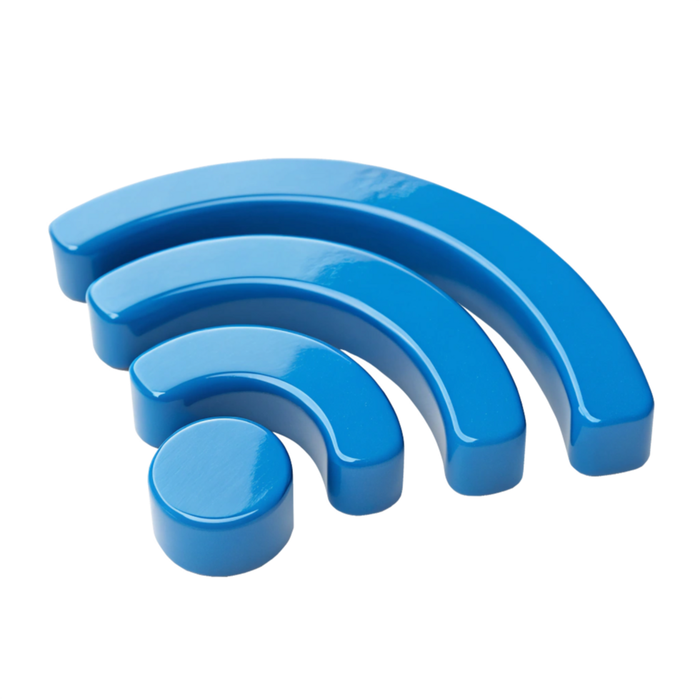 3D Blue Glossy Wifi Symbol, Wireless Internet Connection Icon, Digital Technology Render png