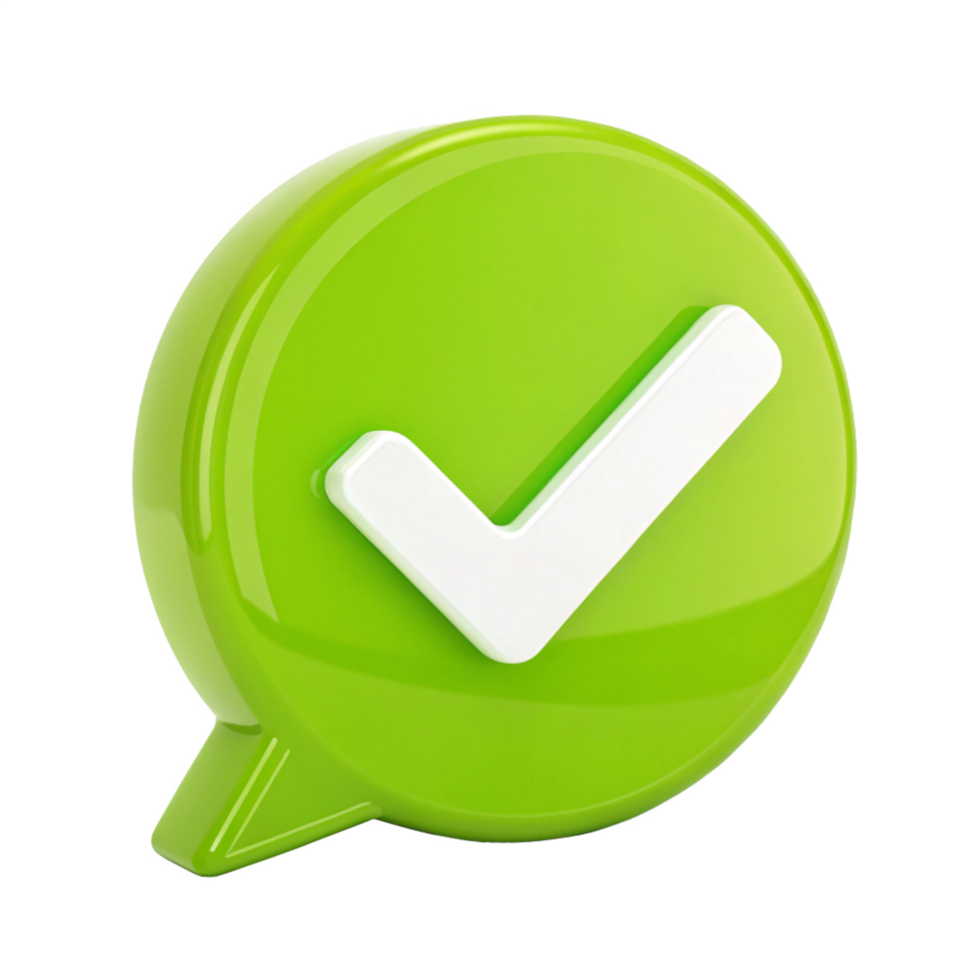 3D Glossy Green Check Mark Speech Bubble Approval, Confirmation Icon png