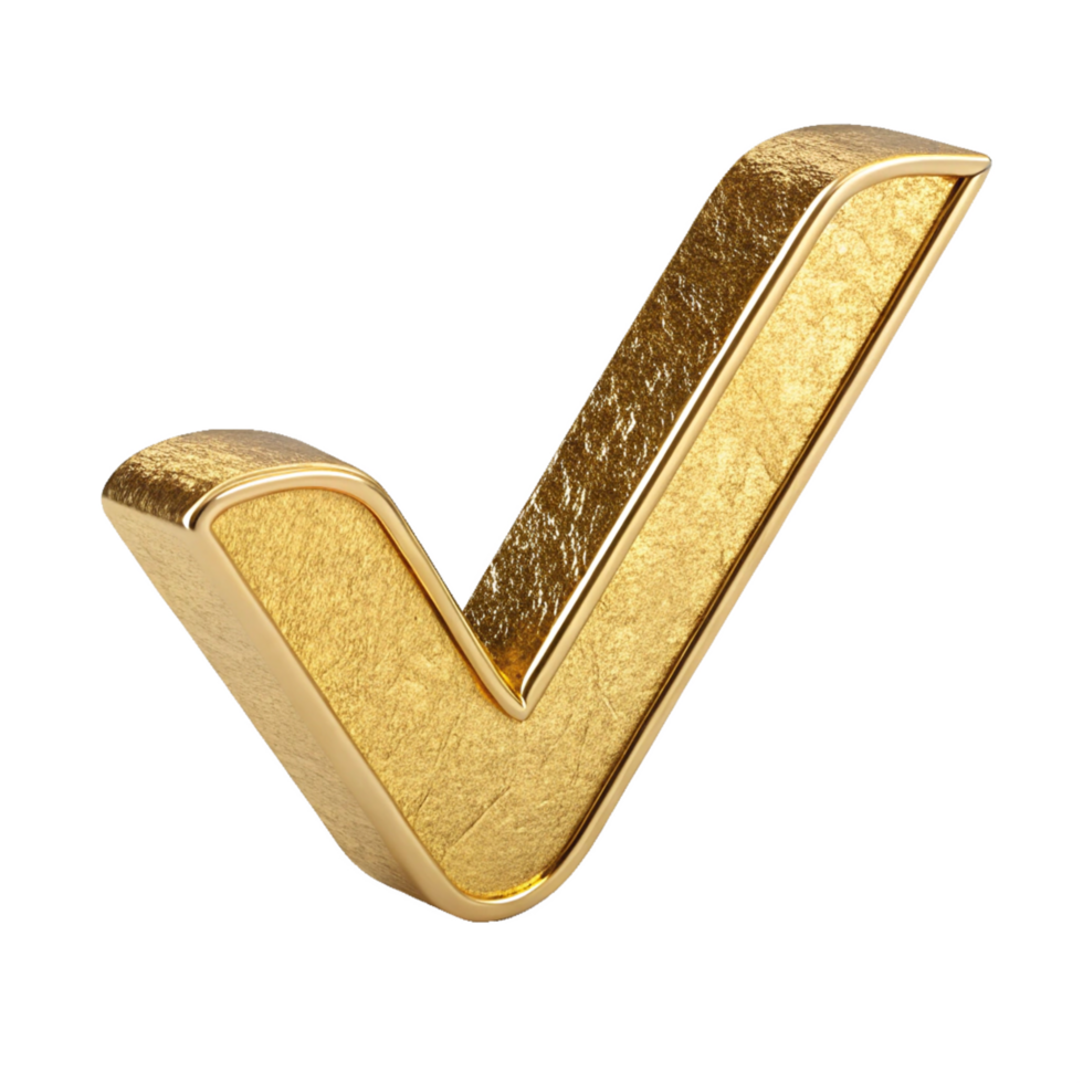3D Golden Check Mark Luxury Approval Success Symbol, Premium Quality png
