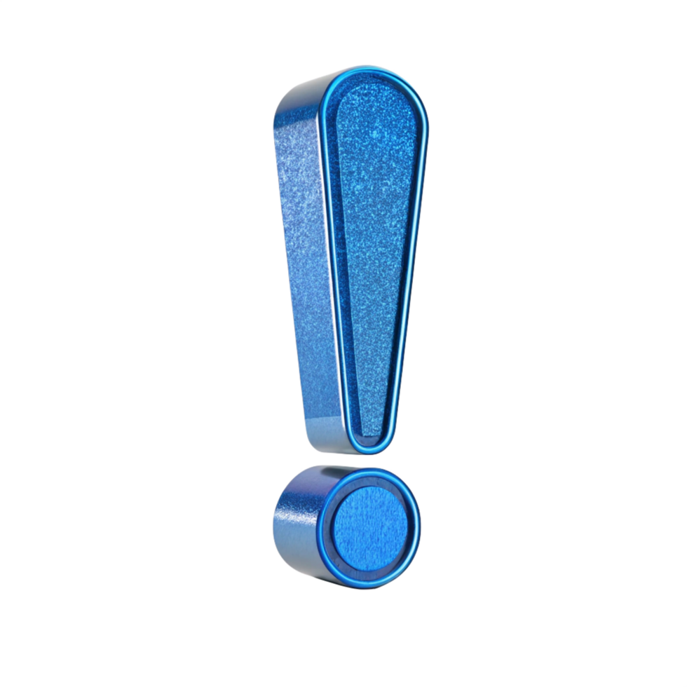 3D Blue Metallic Exclamation Mark Symbol Attention Sign Render png