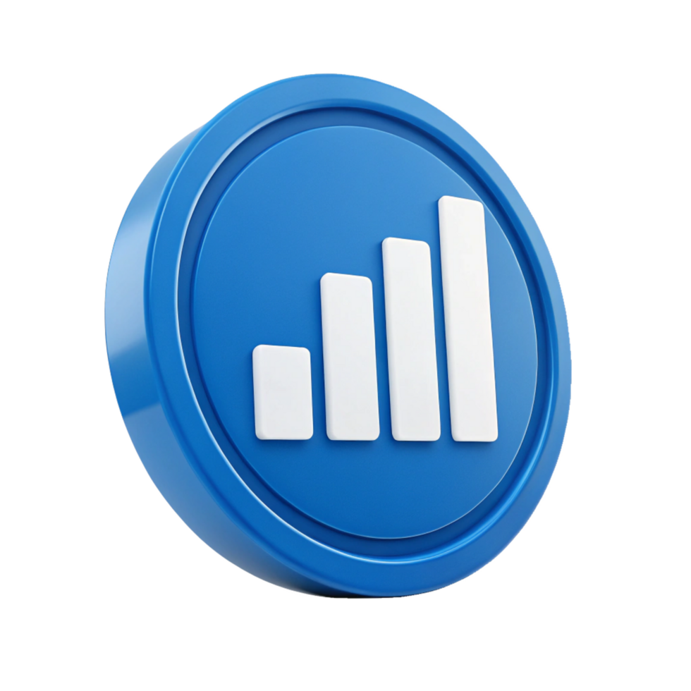 3D Blue Circular Icon Ascending Bar Graph, Business Growth, Progress Chart png