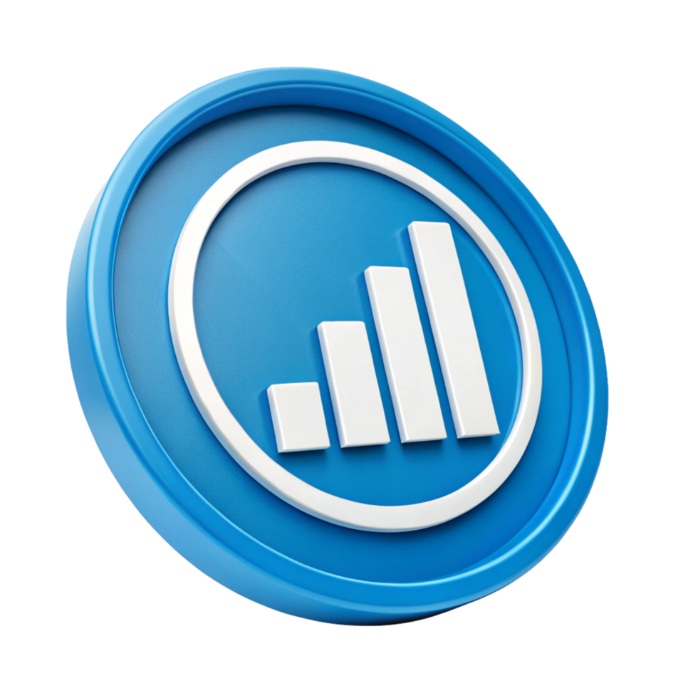 3D Blue Circular Icon Rising Bar Graph, Growth, Progress, Success png