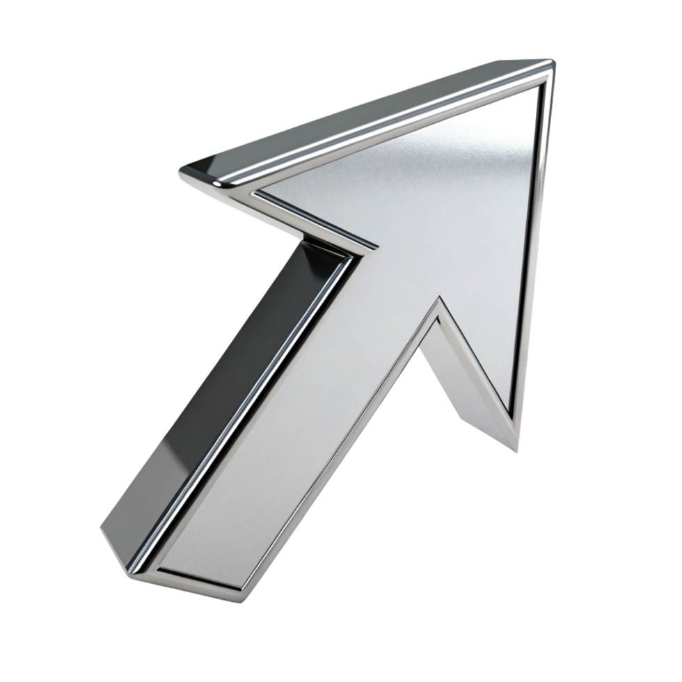 3D Chrome Cursor Arrow Up Icon Shiny Metallic Pointer for Website Design png