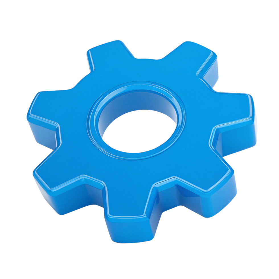 3D Blue Cog Wheel Gear, Setting Icon, Mechanism, Machine Part, Engineering Design png