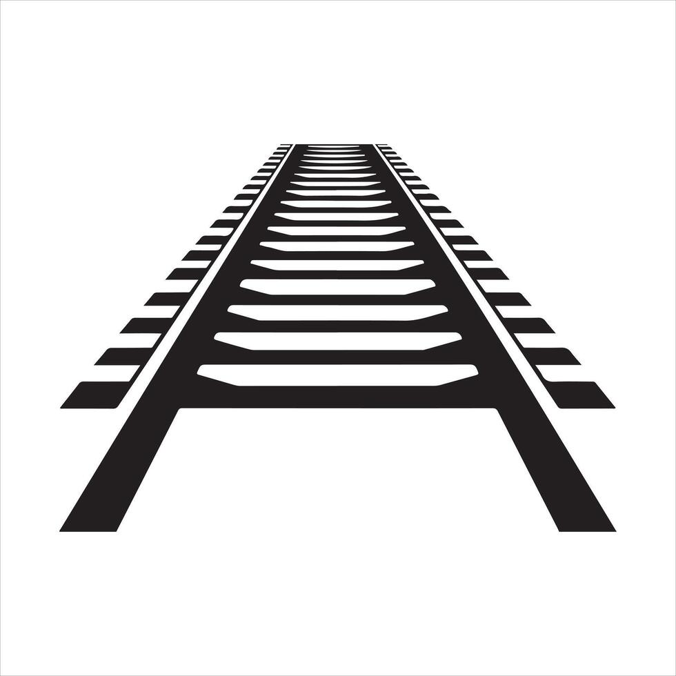 Curved Railroad Tracks Leading to the Horizon black Silhouette vector