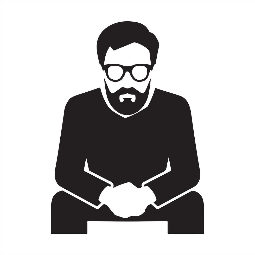 Man with glasses sitting silhouette vector