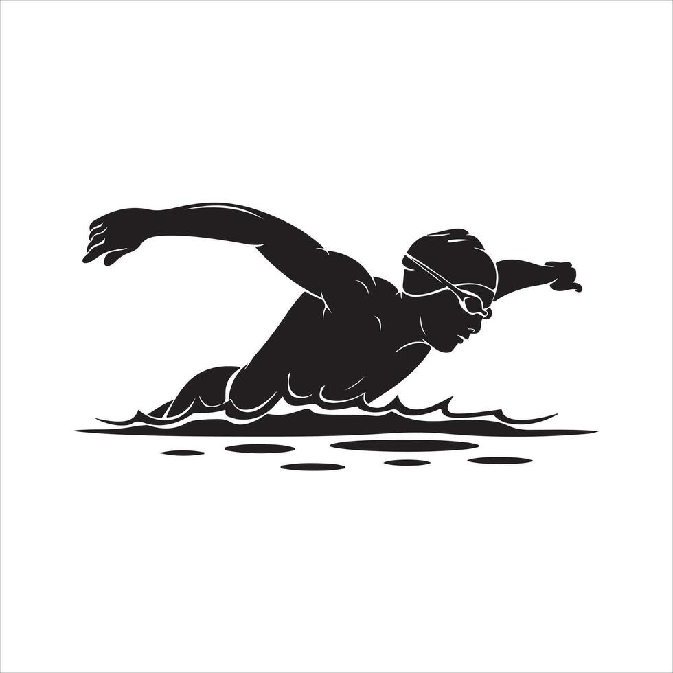 Silhouette of a swimmer diving the water vector