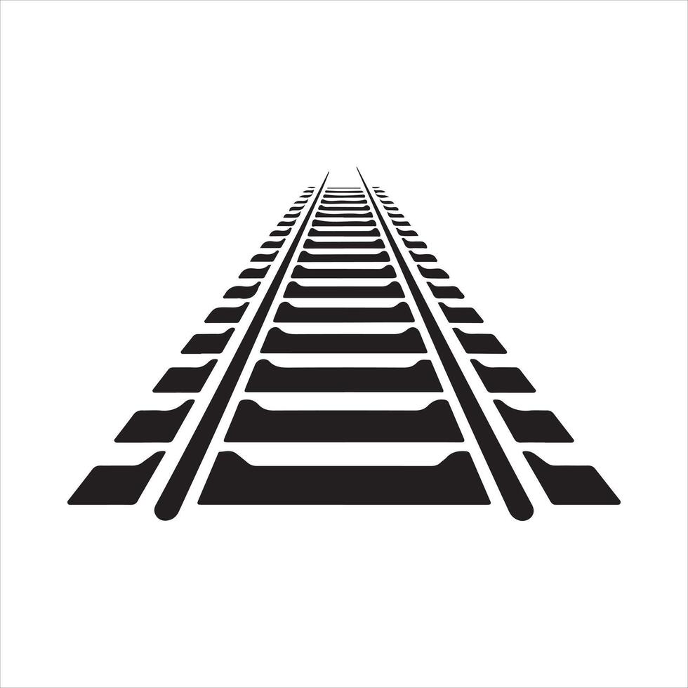 Black Curved Railroad Tracks Leading to the Horizon Silhouette vector