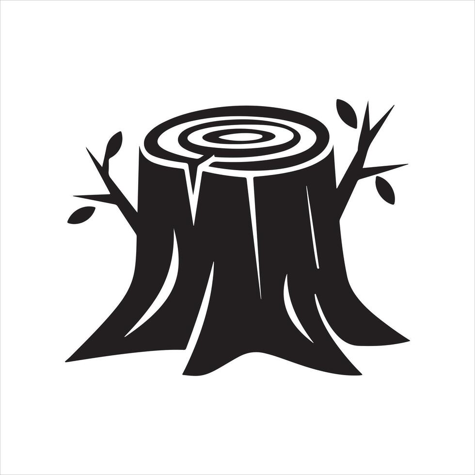 A black and white Silhouette of a tree stump. vector