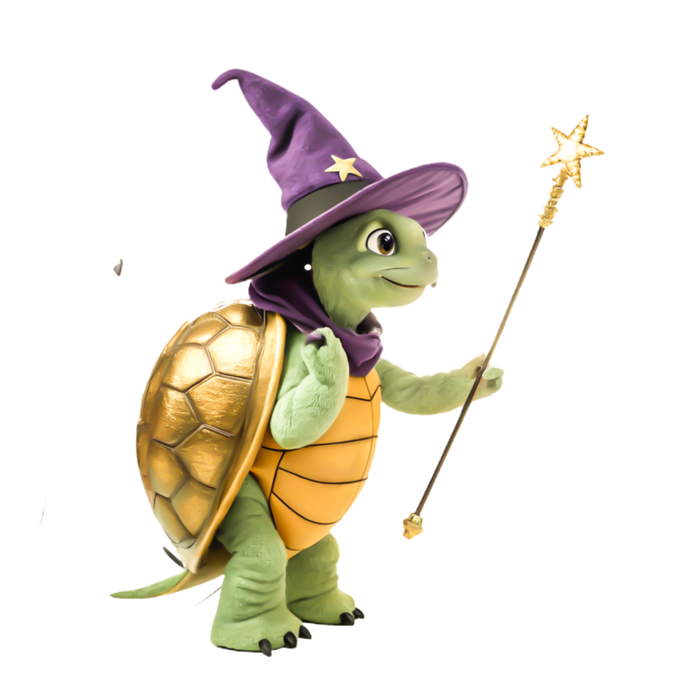 Cute Cartoon Turtle Wizard with Magic Wand, Fantasy Illustration png
