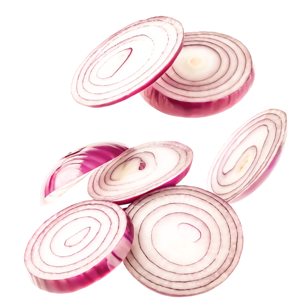 Fresh Red Onion Slices Falling, Isolated Food Photography for Culinary Use png