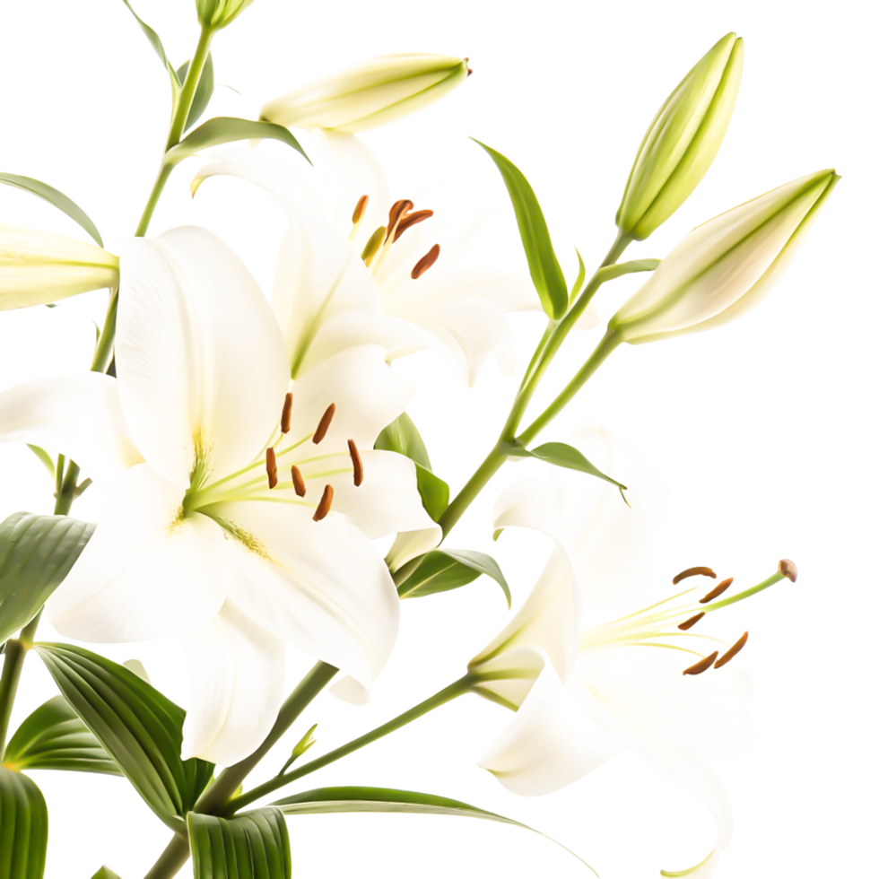 Elegant White Lilies Bouquet Close-up Floral Photography, Pure White Flowers png