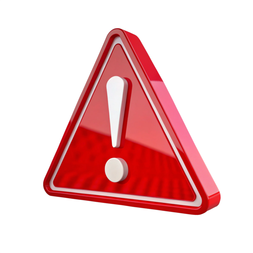 3D Red Warning Sign Exclamation Mark Alert Symbol Icon png