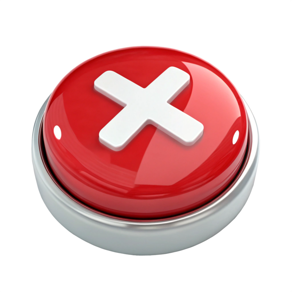 3D Red Glossy Button with White Cross Icon Cancel, Delete, Close Symbol png