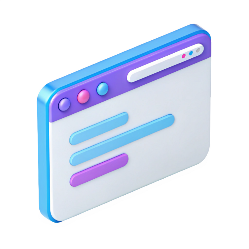 Isometric 3D Render of a Colorful Browser Window Interface for Website Design png