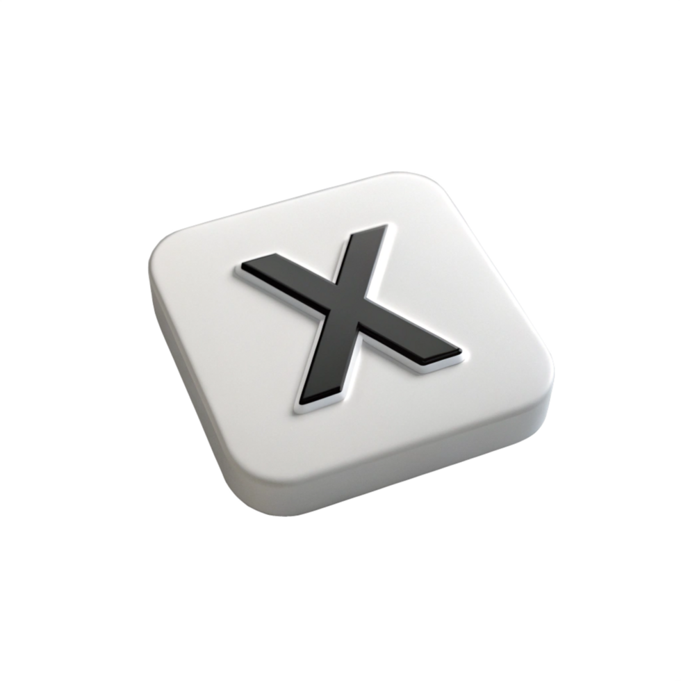 3D Render of Letter X on White Square Button - Modern Minimalist Design png