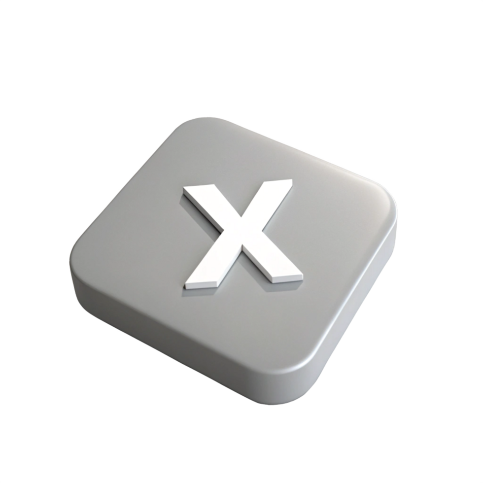3D Render of White X Letter on Grey Square Button for UI Design png