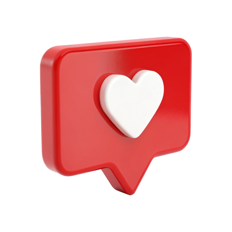 3D Red Notification Bubble with White Heart Icon Social Media png