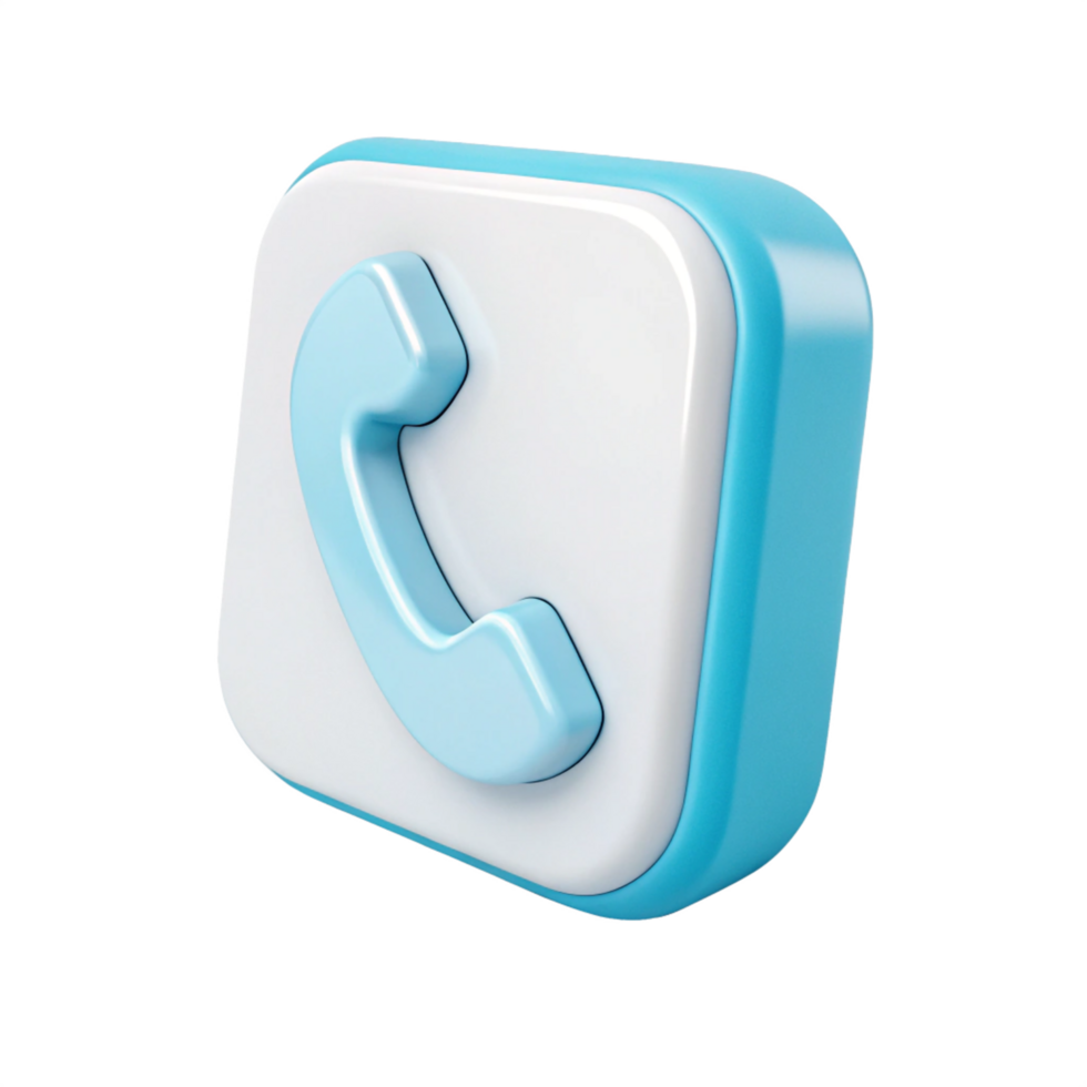 3D Render of a Blue and White Square Phone Icon Button png