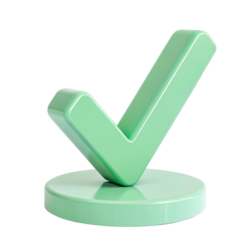 3D Render of a Mint Green Check Mark Icon on a Circular Base png