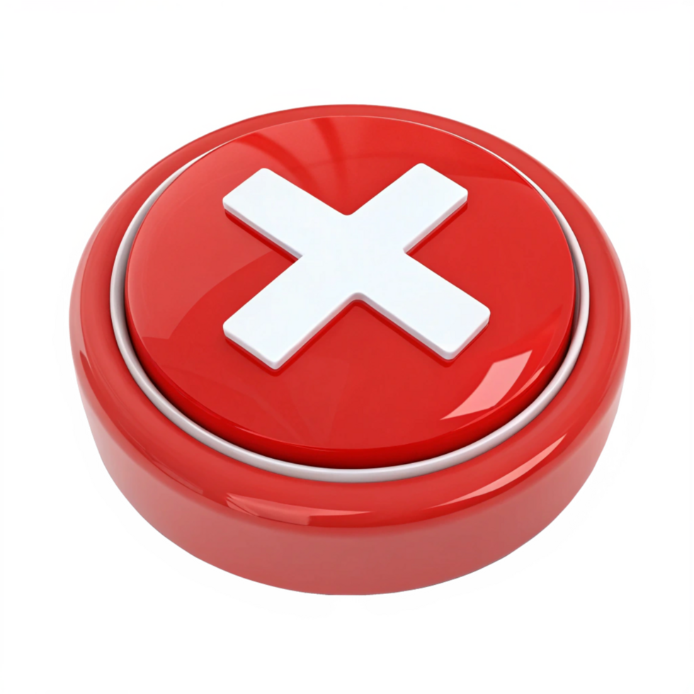 3D Red Glossy Button with White Cross Icon Cancel, Delete, No Symbol png