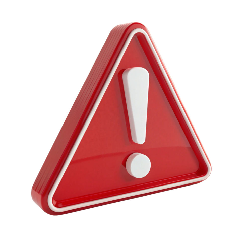 3D Red Warning Alert Sign Exclamation Mark Triangle Icon png